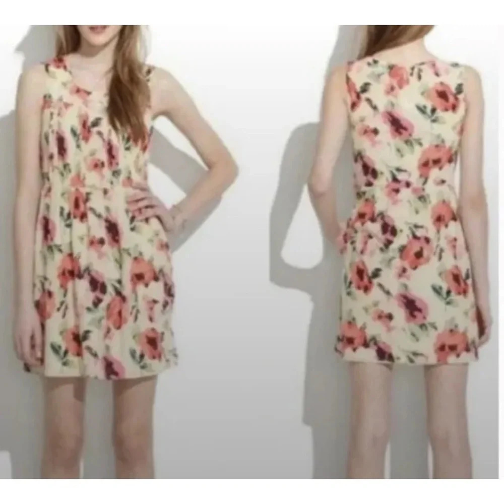 Madewell Tea Rose Ivory Pink Floral Silk‎ Dress Womens Size 6 (547)